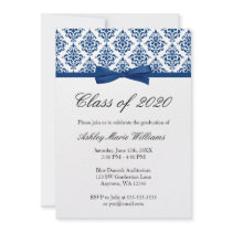 Navy Blue Damask Bow Graduation Announcement