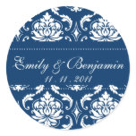 Navy Blue Damask Wedding Stickers