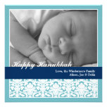 Navy blue elegant damask happy Hanukkah holiday Invites