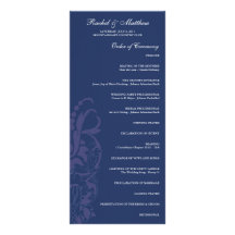 Navy Blue Floral Wedding Program Personalised Rack Card