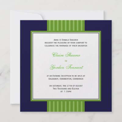 Navy Blue Lime Green Wedding Invitation by claire shearer