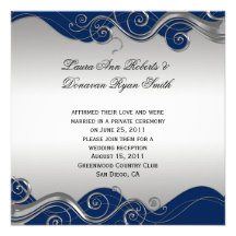 Navy Blue Ornate Silver Swirls Post Wedding Celebr Personalised Announcement