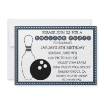 Navy Blue Party Down the Lane Bowling Party Personalized Announcement