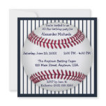 Navy Blue Pinstripes Baseball Birthday Party Custom Invitations