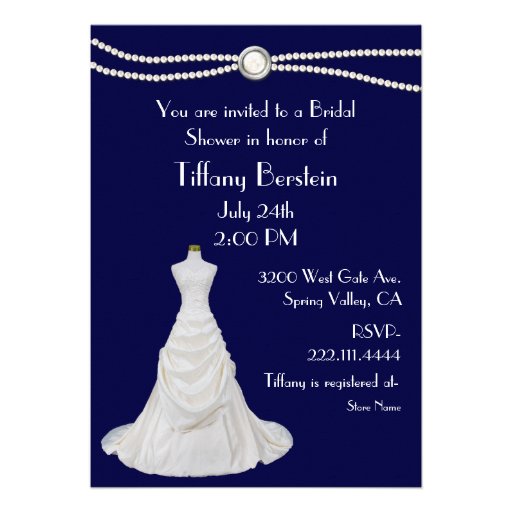 Navy Blue Wedding Dress Bridal Shower Invitation