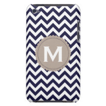 Navy Blue White Monogram Chevron Pattern iPod Case-Mate Cases