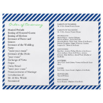 Navy Blue White Nautical Wedding Ceremony Programs Flyer