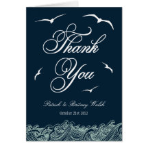 Navy Blue & White Nautical Wedding Thank You Cards
