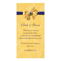 Navy blue yellow wedding "thank you" custom photo card