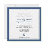 Navy border square traditional wedding invitation