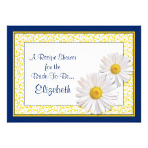 Navy Daisy Recipe Theme Bridal Shower Invitation