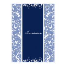 navy Damask  wedding invitation