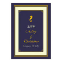 Navy Gold Seahorse Nautical Wedding Response Card Invitations