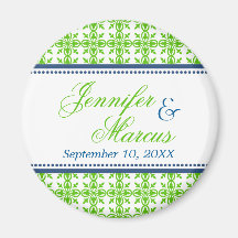 Navy green filigree fancy wedding save the date refrigerator magnet