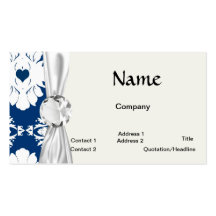 navy hearts blue white damask business cards