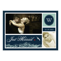 Navy Just Married Nautical Wedding Photo Cards Custom Announcements