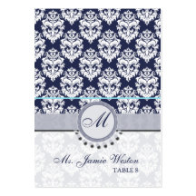 Navy/Midnight Damask(2.5"x3)- Wedding Place  cards Business Card Template