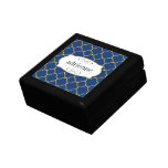 Navy quatrefoil clover leaf pattern personalised jewelry box