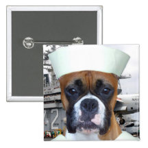 Navy Sailor Boxer Dog button