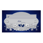 Navy, Silver Gray Floral, Hearts Place Card Business Card