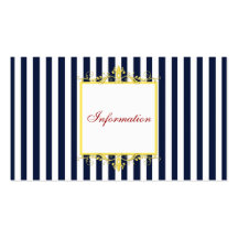 Navy, White Stripes with Yellow Scrolls Info Card Business Cards