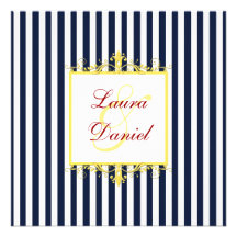 Navy, White, Yellow, Red Stripes & Scrolls Invite