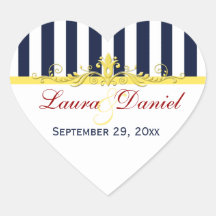 Navy White Yellow Stripes Scroll Wedding Sticker