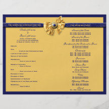 Navy yellow "wedding program" elegant template flyers