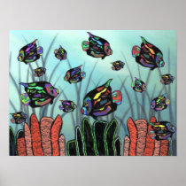 Neon Angelfish Coral Reef Print