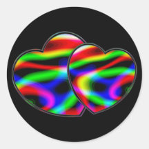 Neon Aurora Hearts Round Sticker