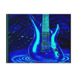 Neon blue guitar postcard