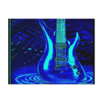 Neon blue guitar postcard