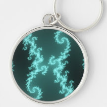 Neon Blue Hypnotic Fractal  Swirls Key Chain
