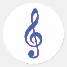 Neon Blue Treble Clef Round Stickers