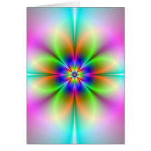 Neon Flower Fractal Card