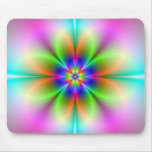 Neon Flower Fractal Mousepad