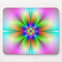 Neon Flower Fractal Mousepad