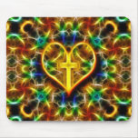 Neon Fractal Heart and Cross Mousepads