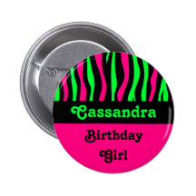 Neon green and pink zebra stripes pattern birthday