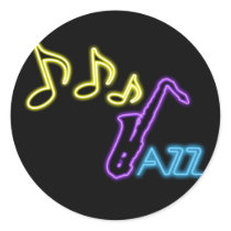 Neon Jazz Bar Sign Round Sticker