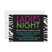 Neon Ladies Night Card zebra Personalised Announcement
