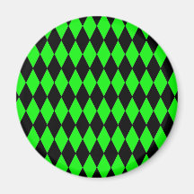 Neon Lime Green and Black Diamond Harlequin Patter Magnet