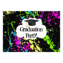 Neon Paint Splatter Graduation Party Invitation