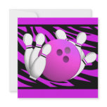 Neon Purple Zebra Stripe Bowling Party Personalized Announcement