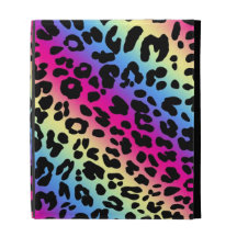 Neon Rainbow Leopard Pattern Print iPad Folio Cases