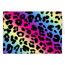 Neon Rainbow Leopard Pattern Print Greeting Cards