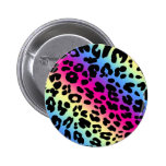Neon Rainbow Leopard Pattern Print Pinback Buttons