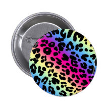 Neon Rainbow Leopard Pattern Print Pinback Buttons