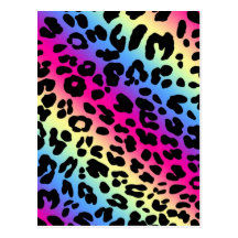 Neon Rainbow Leopard Pattern Print Postcard