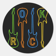 NEON ROCK GUITARS ROUND STICKERS